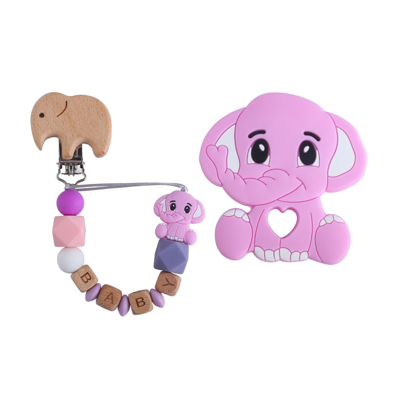New Beech elefante chupete clip Beech carta bebé nombre elefante silicona mordedor molar juguete