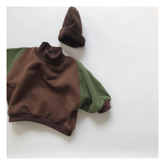 Korean children's clothing autumn and winter children's half turtleneck sweatshirt for boys and girls plus fleece pullover baby fleece round neck top