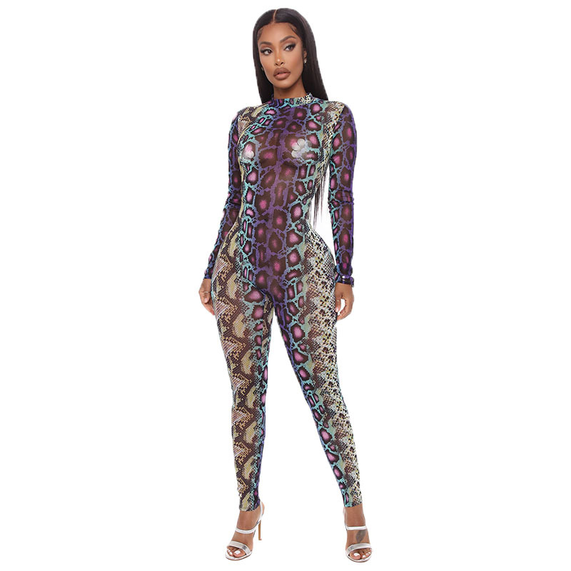 Snake Print Long-Sleeved Bodysuit NSMX26915