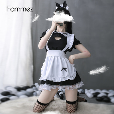 外贸出口大码女仆装胖MM日系镂空小性感猫女软妹制服诱惑女佣套装|ms