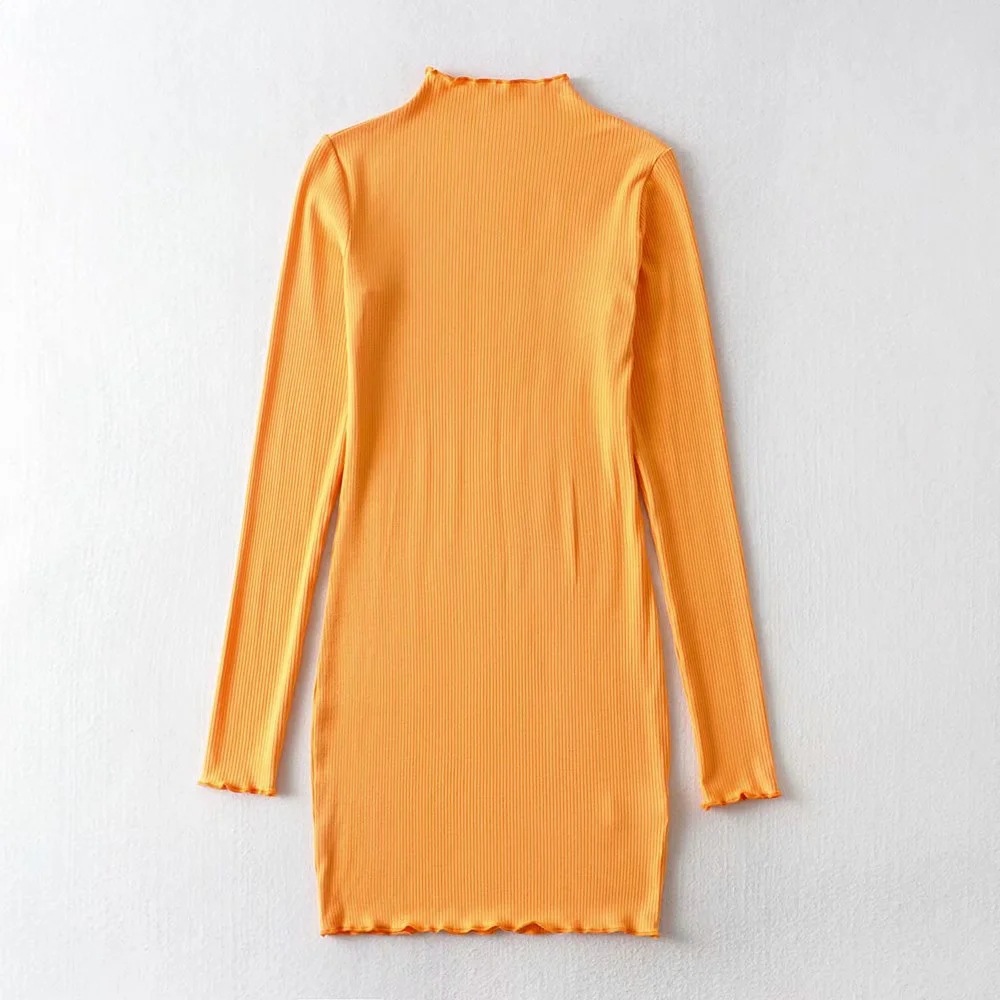autumn and winter sexy stretch half-high collar knitted dress NSAC14129