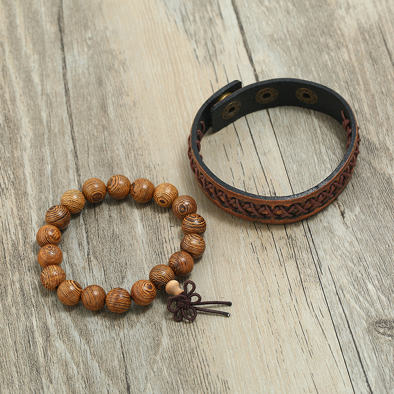New vintage old diy combination wooden bead set menu0027s bracelet wholesale nihaojewelry