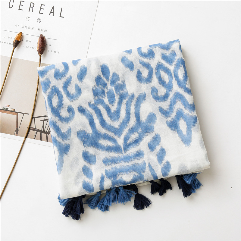 Women's Ripple Printing Pattern Sunscreen Towel Cotton And Linen Fringed Silk Scarf Beach Shawl For Women display picture 21