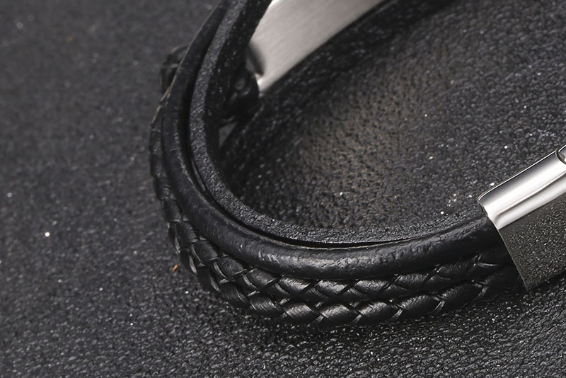 retro black braided stainless steel menu0027s simple smooth leather bracelet