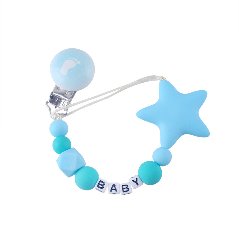 Estrella de cinco puntas bebé silicona chupete cadena clip bebé dientes molienda cadena anti-gota cadena chupete clip