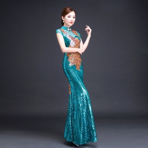 Chinese Dress Qipao for women cheongsam Evening dress dress dress show queen long party fish tail sequins performance cheongsam woman