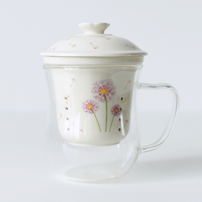 Taza de té original Taza transparente Taza de vidrio resistente a altas temperaturas Taza de té de separación de agua Taza de oficina Taza de cerámica con tapa