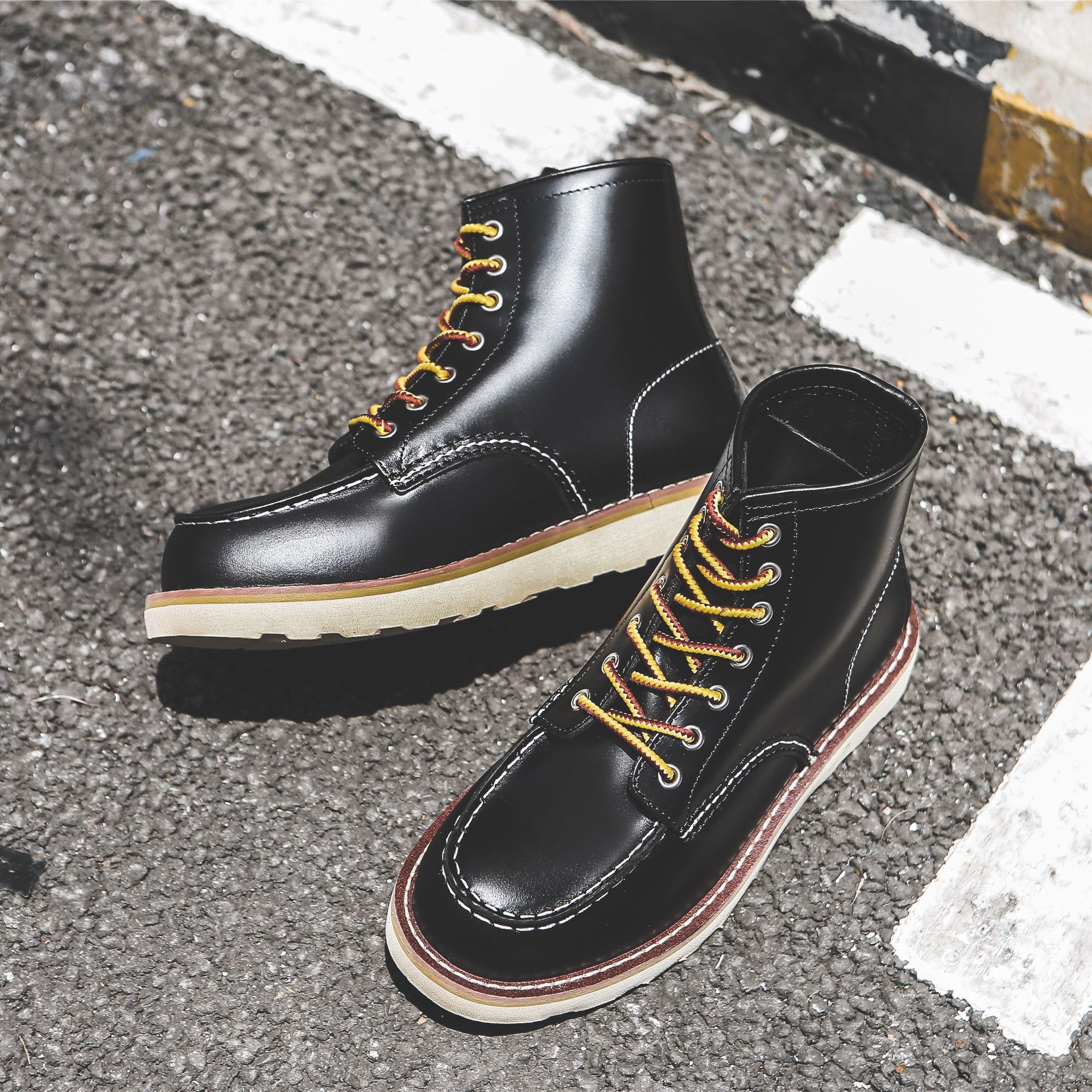 Title 34, Stivali Martin piatti slip-on retrò da lavoro d...