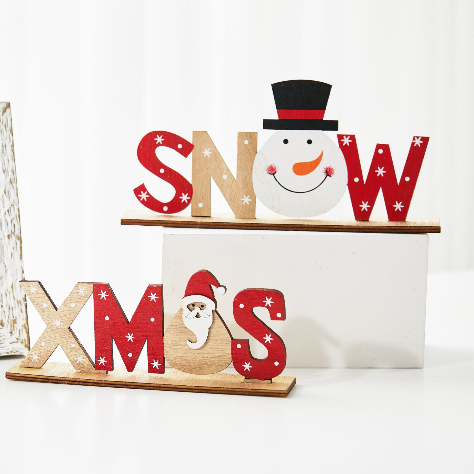 Snowflake de madera Snowman viejos pintados decoración de escritorio decoración de oficina de Navidad mostrador