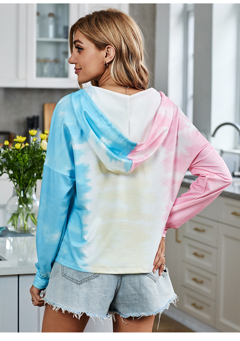 contrast color autumn and winter new tie-dye hooded long-sleeved top NSMDS53540