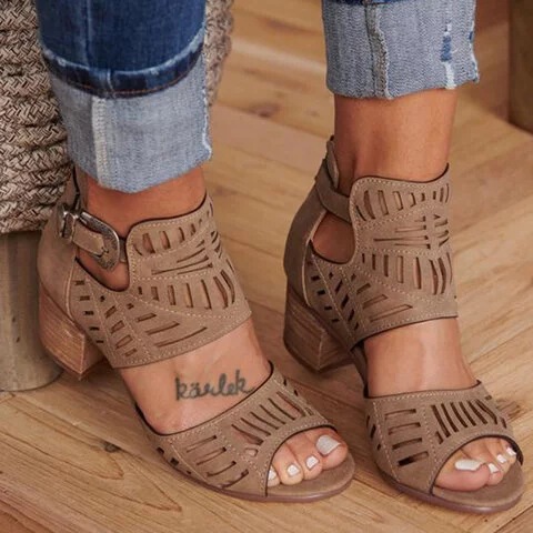 European and American style Foreign trade new summer 2019 thick heel high heel zipper women's sandals large size 40-43