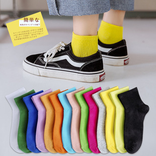 Spring and Summer Women's Short Socks Thin Solid Color Cotton All-match Cotton Socks High Rubber Strap Color Style Fashionable Boat Socks