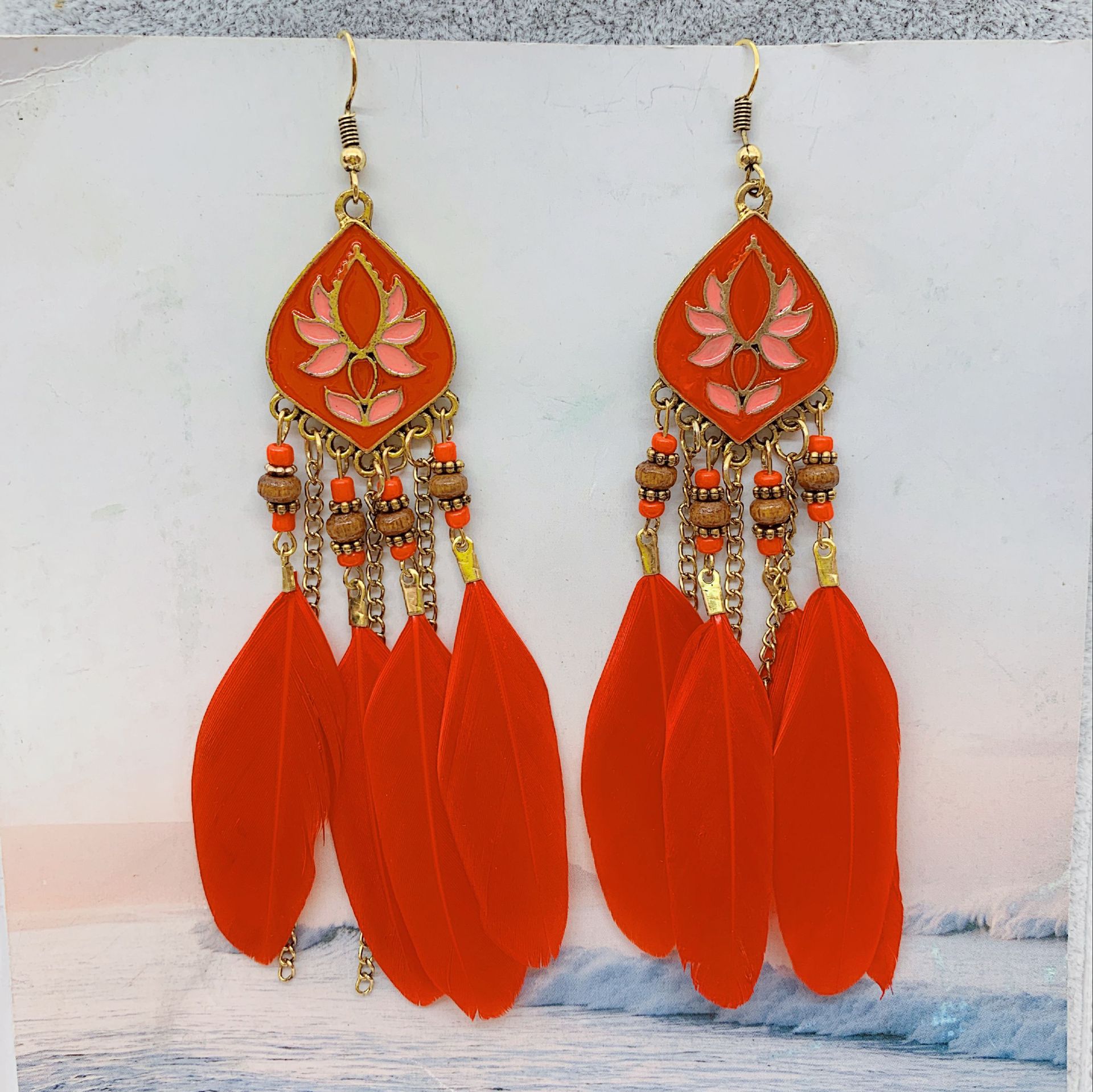 Travel Occasion Bohemian Tassel Rhombus Alloy Feather Plating Women's Drop Earrings