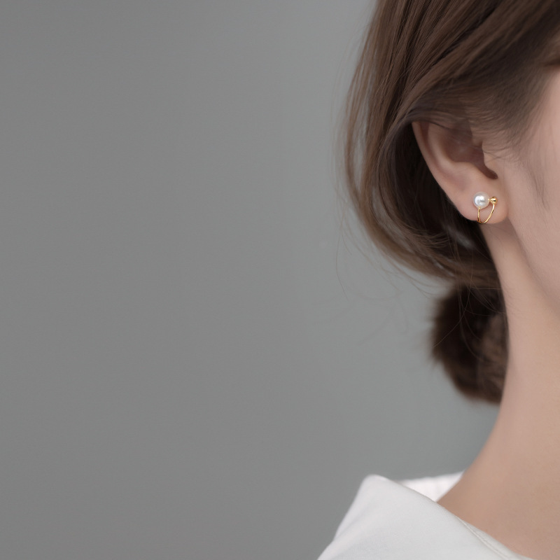 Eloch s925 plata simple perla sintética sin agujeros de orejas orejas temperamento línea cruzada orejas G7439