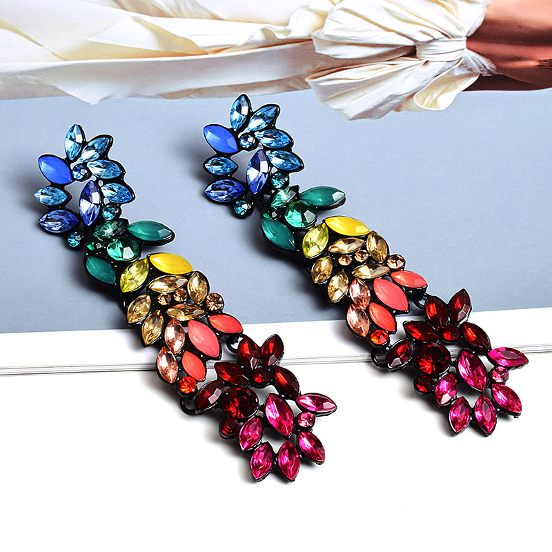 1 Paire Dame Fleur Placage Incruster Alliage Strass Boucles D'oreilles display picture 4