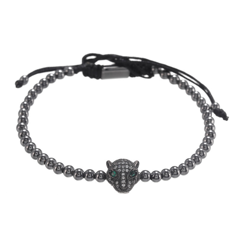 Europäischer Und Amerikanischer Grenz Überschreiten Der Schmuck Einfacher Neuer Stil Kupfer Perlen Gewebt Mikro-eingelegter Zirkon Leoparden Kopf Vierfarbiges Armband Armband Großhandel Männlich display picture 5