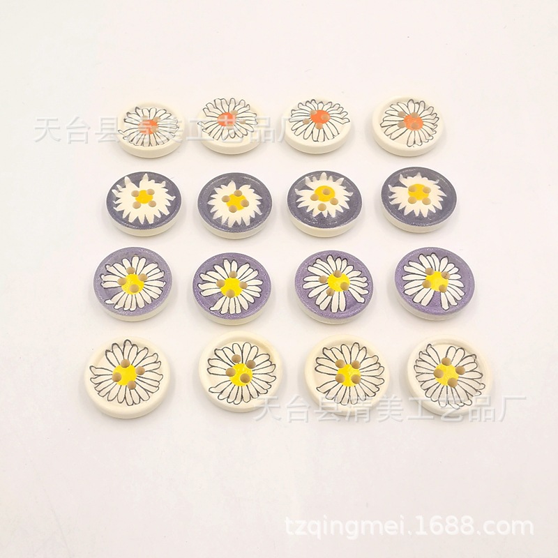 13mm/15mm/18mm pintado lindo botón de madera de margarita hermosa decoración niños manualidades hechas a mano