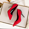 Footwear pointy toe high heels, red metal wedding shoes for bride, Korean style