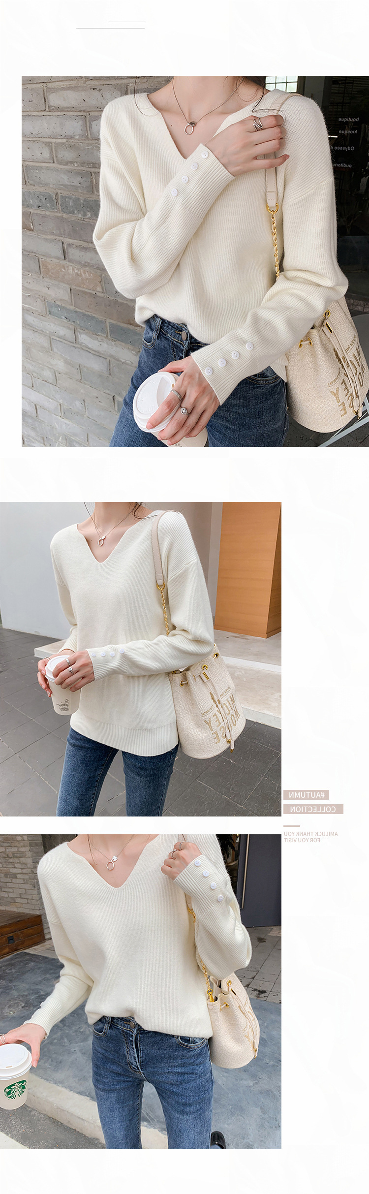 315g Weight Long Sleeve Sleeve Length Pullovers Placket Type Regular Sleeve Sleeve Type Cotton, Polyester Fabric Type Ordinary Model (50cm <Length ≤ 65cm) Top Length Pullovers, Sweater Tops Type V Neck Neckline Loose Fit Type Solid Color Pattern Women's Gender Temperament Commuter, Commute style Style Printing, Collage Stitching Craft Fashionable Loose Long Sleeve V-Neck Knitwear Casual Base Layer Sweater Women's Comfortable Autumn Winter Leisure Knitted Top 8