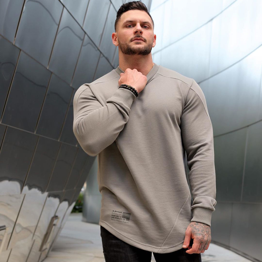 Muscle Korean Version Spring And Autumn Sports Long Sleeve Men's Brothers Running Training Round Neck Hoodless Sweatshirt Fitness Clothing