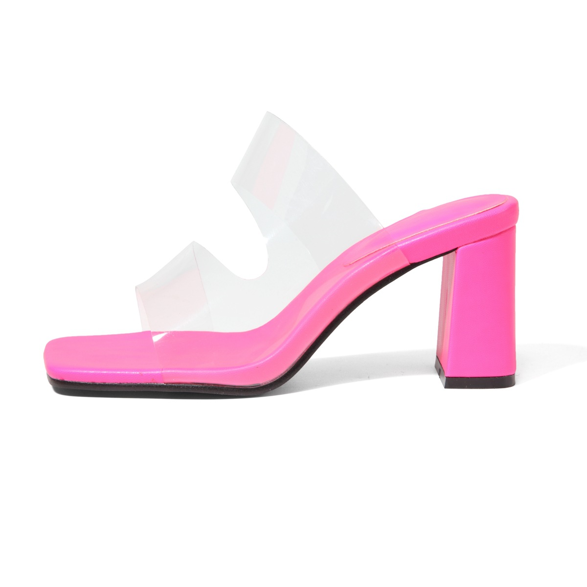 Candy-colored sandals Fashion high heels Transparent PVC flip-flops with high heels and square toe_voghion.com