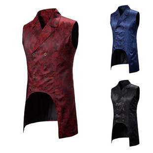 2024 Autumn and Winter New Wish Cross-Border British Style Printed Vest Mid-Length Tuxedo Men's Vest Jacket