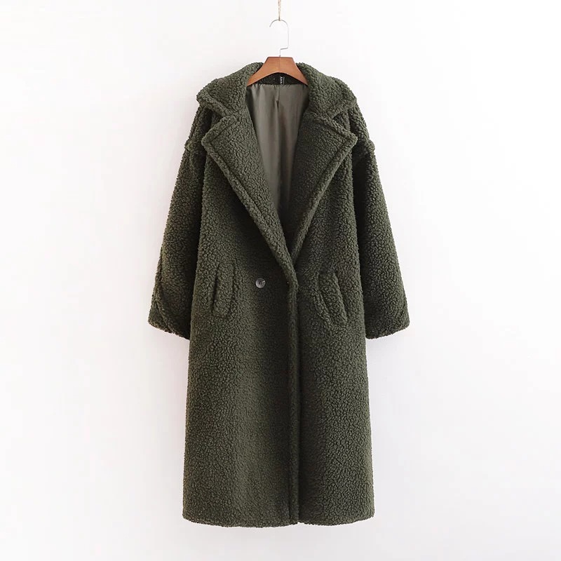 lapel long warm lamb wool coat NSHS31434