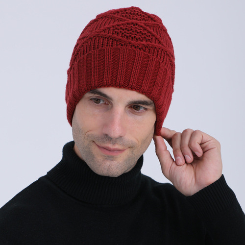 New Knitted Beanie for Men and Women, Cross-Border, Western Style, Autumn/Winter Patterned Diamond Knit Warm Cycling Ear Hat