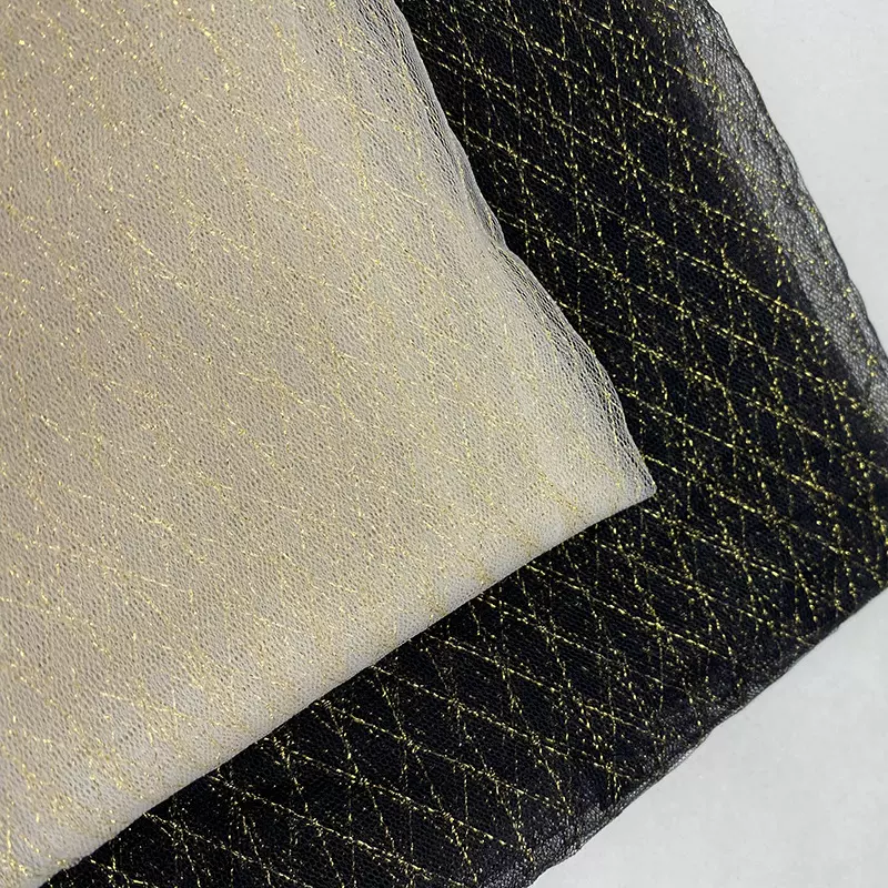 厂家供应 菱形金线网眼布网纱 裙纱舞台服装面料辅料