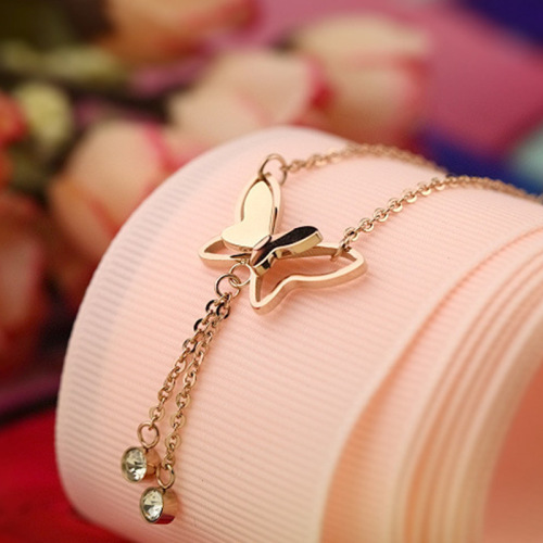 E018 Korean Version Accessory Elegant Butterfly Single Diamond Tassel Ankle Chain Fashion Accessory Summer Diamond-Studded Ankle Bracelet