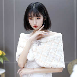 新款毛披肩保暖婚纱新娘毛绒结婚欧美新款皮草女士冬季围巾坎肩