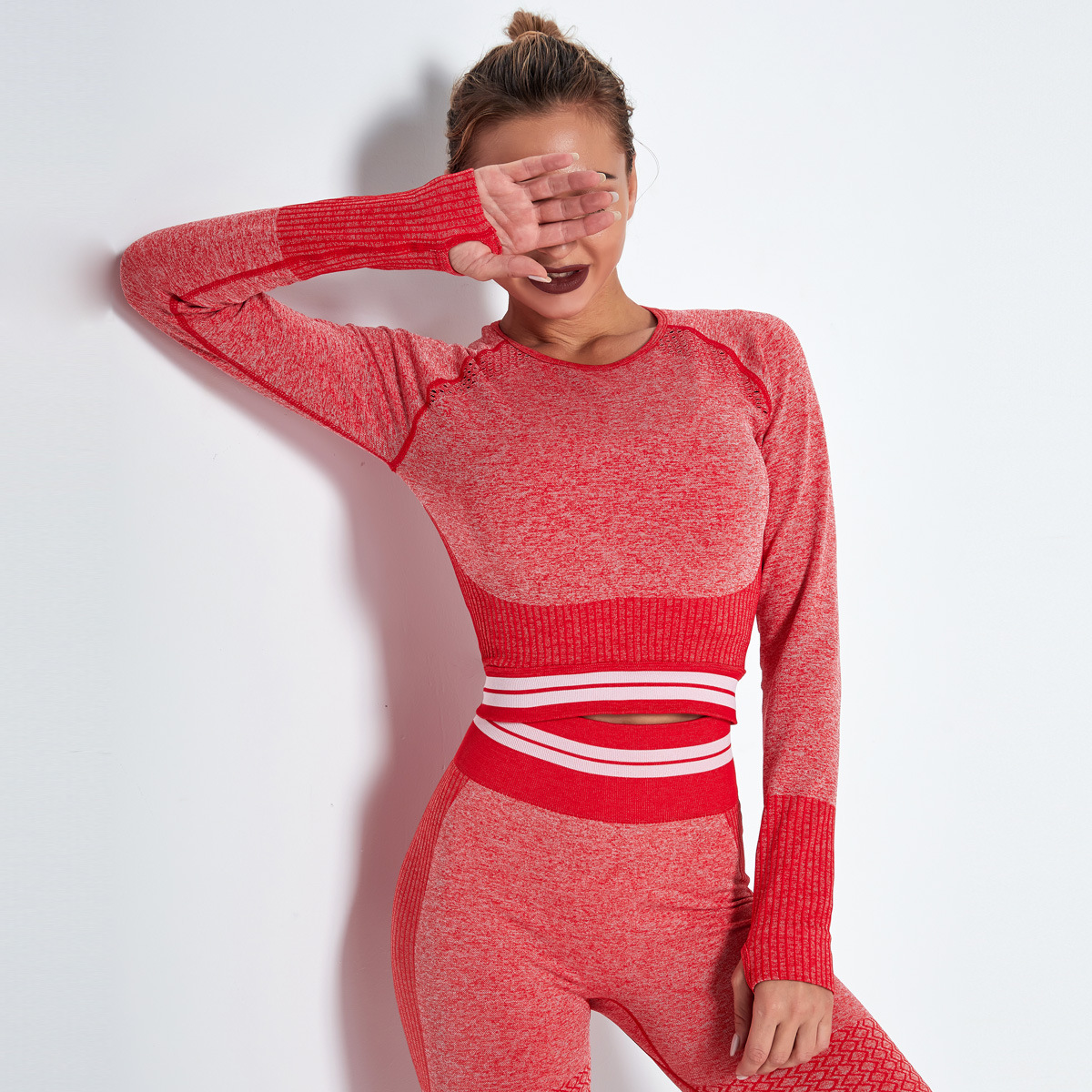 tight quick-drying breathable hollow seamless long sleeves fitness tops NSNS11049