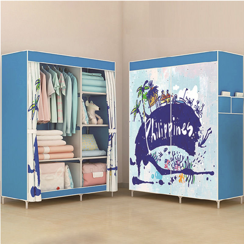 Single-pole side-pull fabric wardrobe, foldable fabric wardrobe, simple assembly steel pipe wardrobe, one-piece dropshipping for rental apartments