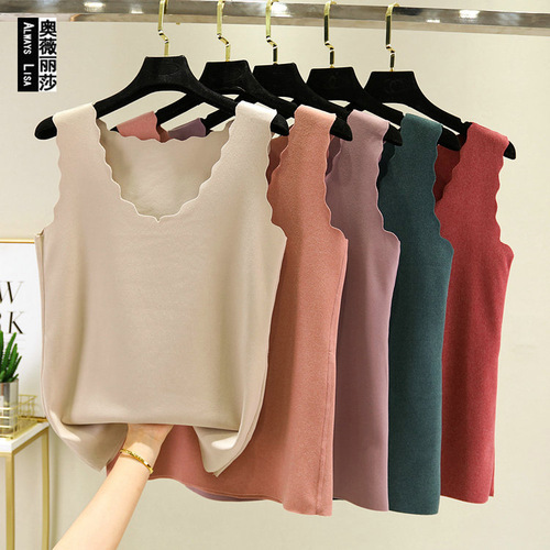 Live Streaming Cross-border New Women's  Two-Sided Fleece Petal Collar Ruffle Sleeve Slim Fit Autumn Winter Tank Top