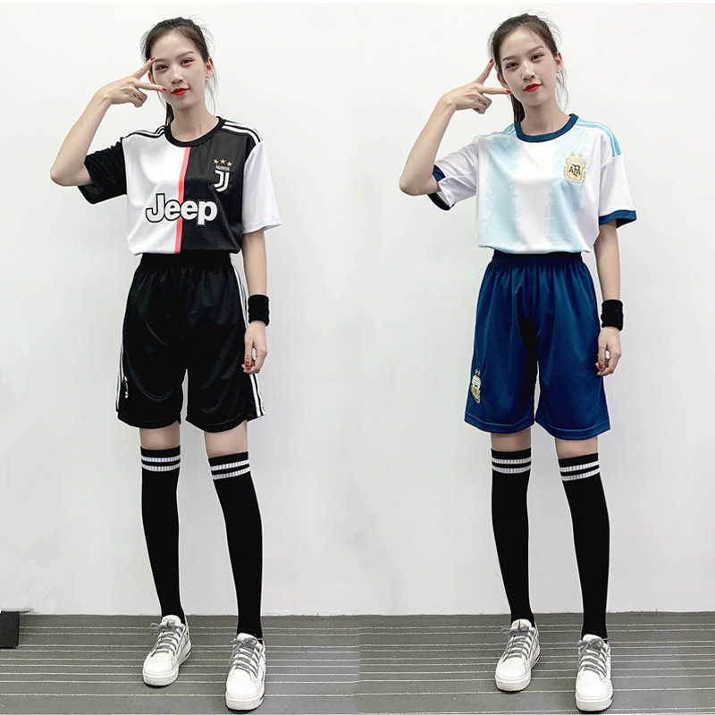 Korean-style Short-sleeved Football Suit Women's Suit Print Student Sports Children's Football Suit Women's Competition Training Team Uniform