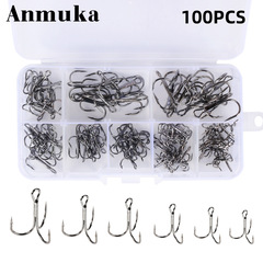 Cross-border 100 pieces of fishing hook box set, three hooks with barbs, high-carbon steel fishing anchor hooks, fishing gear