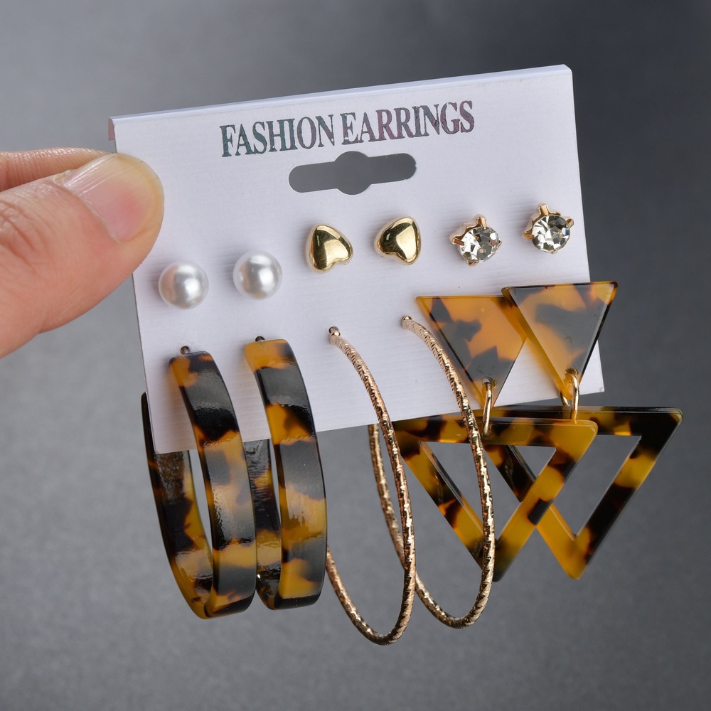 New Fashion Creative Triangle Geometric Leopard Earring Set Wholesale Yiwu Nihaojewelry Wholesale display picture 4