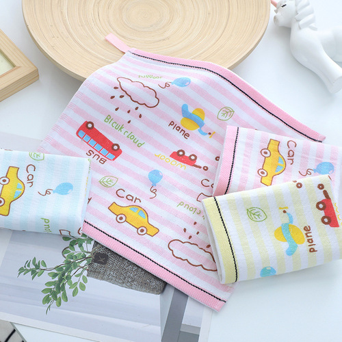 Square towel cartoon printed cotton hand towel kindergarten saliva towel absorbent soft children's towel wholesale