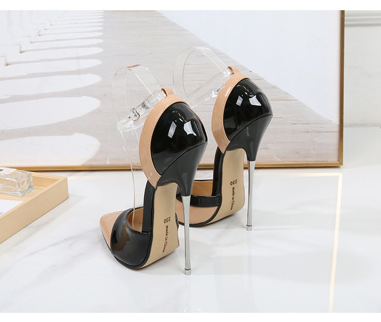 Giày cao gót nữ mũi nhọn gót kim loại 16 cm phối màu, cỡ lớn — Màu mơ, Màu trắng, Màu đỏ chi tiết 36