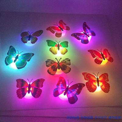 七彩立体发光蝴蝶小夜灯3D仿真墙贴灯家居装饰卧室儿童房间小夜灯|ru