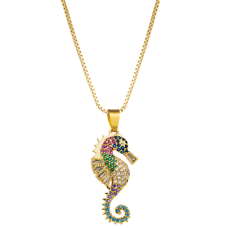 fashion new trend  copper inlaid color zircon sea horse pendant  necklace nihaojewelry wholesale