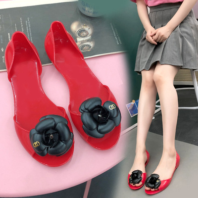 classic Camellia crystal Fish mouth sandals Flat heeled sandals melissa Flat bottom Comfort sandals