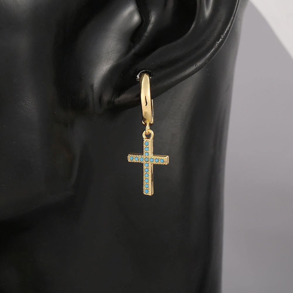 Copper Micro-inlaid Zircon Cross Earrings display picture 4