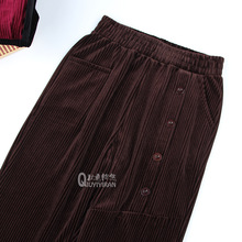 2022冬款3D裤女中老年大码棉裤扣子妈妈灯芯条绒哈伦裤高腰显瘦