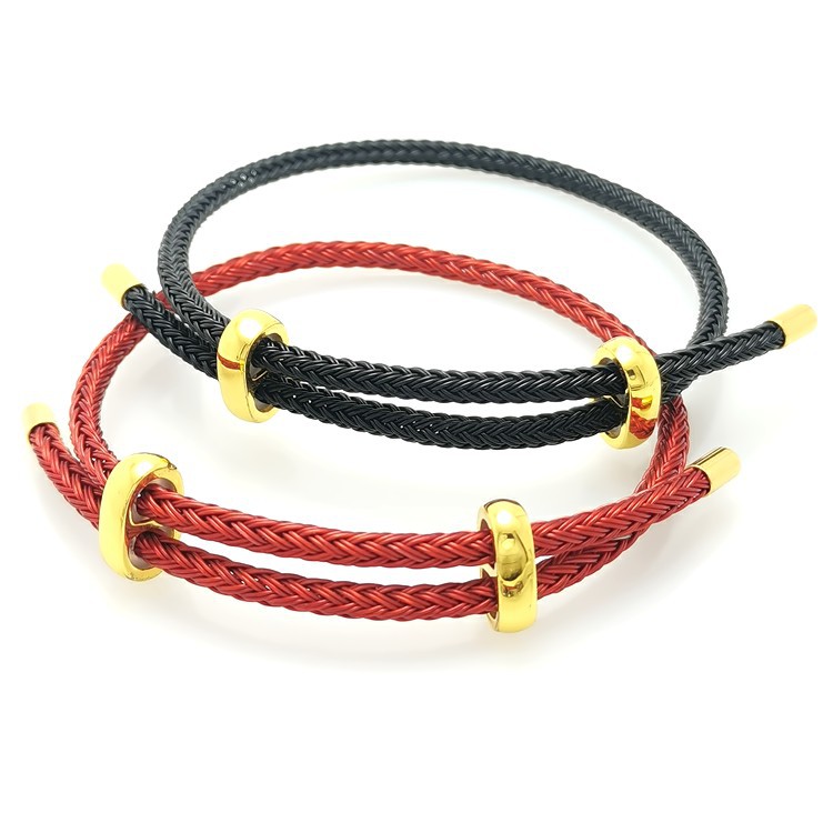 El comercio exterior de la joyería de moda simple 8-Word posicionamiento pulsera de cuerda de alambre 3mm ajustable 3D oro duro con cuentas par cuerda de la mano