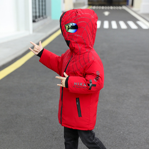 Children's cartoon-style winter coat  new children's eyeglass cotton puffer jacket for boys, stylish two-way wearing cotton jacket