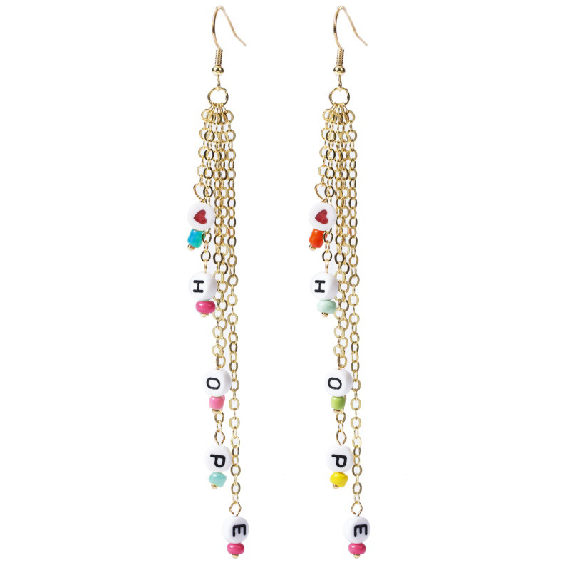 Long Hope Letter Rice Beads Tassel Earrings Earring Chain Earrings For Women display picture 5