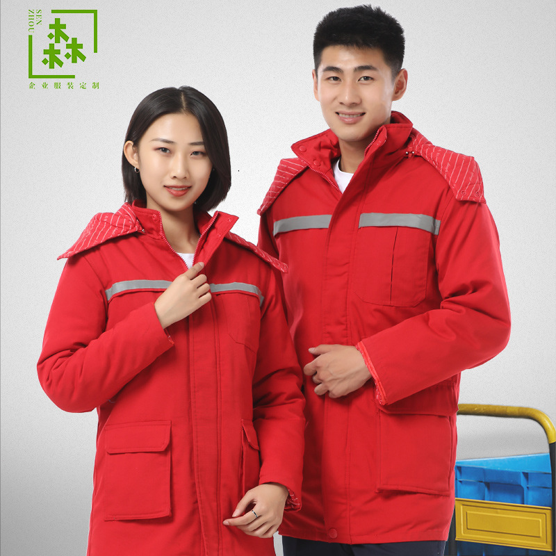 thickening Long Adidas coverall men and women work clothes cotton-padded clothes Customized Reflective Orange Winter clothes Removable cotton-padded jacket