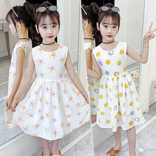 Girls' Cotton Skirt 2024 New Summer Clothes for Children, Medium and Large Children, Western Style Floral Cotton Dress, Long Skirt, Full Cotton Skirt