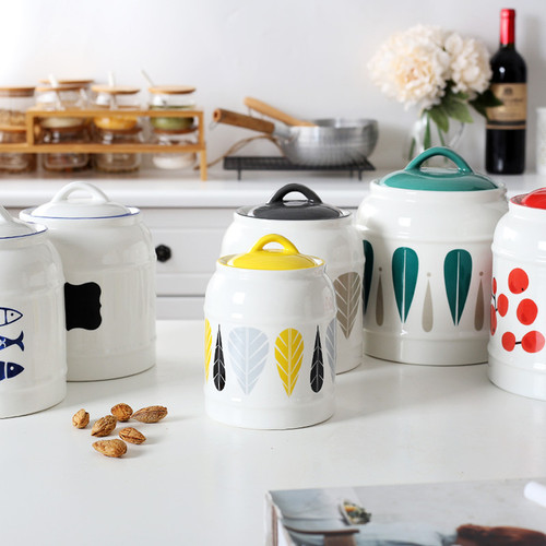 Cross-border Amazon Kitchen Ceramic Sealed Jar Tea Lard Jar Cat and Dog Food Barrel Storage Jar Soft Decoration Ornaments